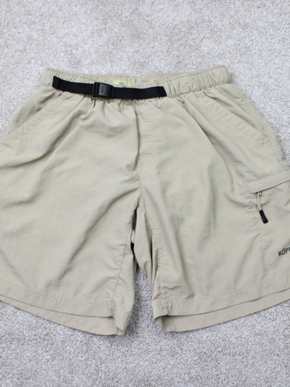 Koppen Shorts Mens Medium Beige 8" Belted Zip Cargo Pocket Mesh Lined Outdoor